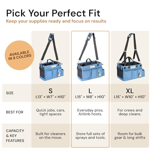 FifthStar Cleaning Caddy Bag for Professionals - Heavy-Duty Organizer with Shoulder Strap, 9 Pockets, Mesh Base & Adjustable Compartments - Cleaning Supplies Organizer for Crews (Blue, Large) - color: Blue, size: Large