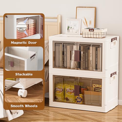 60GAL/240QT 4 tier large stackable storage bins with lid and wheels, collapsible storage bins plastic with doors，suit for clothes, closet, home and office - size: 60QT, style: 4 Pack
