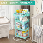 Goovilla 4 Tier Rolling Utility Cart Organizer with Removable Drawer, Stable and Sturdy Blue Rolling Storage Carts with 2 Lockable Wheels for Bathroom, Kitchen, Snack, Craft, Makeup, Baby Essentials - size: 4 Tier, style: Blue