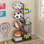 Sports Ball Storage Rack | Adjustable Vertical Stand for Basketball, Soccer, Volleyball & More | Durable Steel Organizer for Garage |5-Ball |45.7 inches, black - size: 5-Balls with Basket