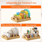 Lifewit Bamboo Lid Organizers for Inside Cabinet, Food Storage Container Lid Holder with 5 adjustable Inserts & 6 Sections, Kitchen Pantry organizer and storage, Large, 13.2" x 10"/34 x 25cm - size: Large(13.2" x 10")