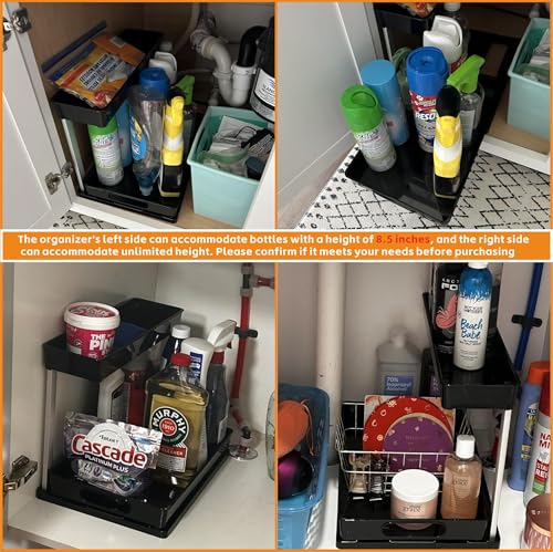Yieach 2 Pack 10.8″ High Pull Out Under Sink Organizer,14.5″ Deep 2 Tier Slide Out Cabinet Organizer for Kitchen Cabinet,Undersink Organizers,Under Sink Shelves,Bathroom Organizers and Storage,Black - color: Black