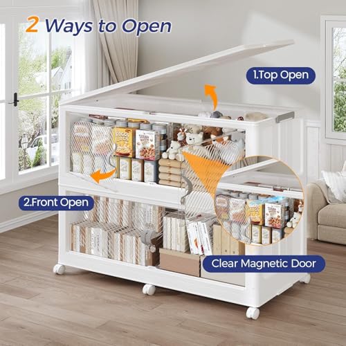 1200QT Extra Large Stackable Storage Bins with Lid, 300Gal Plastic Closet Organizers and Storage Drawer, Collapsible Cabinet Box with Wheels Clear Doors for Home Kitchen Office, 5Pack White - size: 240QT, style: 5Pack