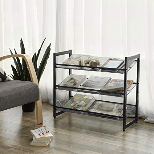 SONGMICS Shoe Rack, 3-Tier Shoe Organizer, Metal Shoe Storage for Garage, Stackable Shoe Shelf, with Adjustable Flat or Angled Shelves, 9-12 Pairs, Ink Black ULMR03B - color: Ink Black, size: 3 Tiers (29.1''W)