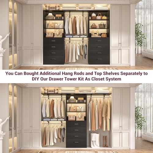 Aheaplus Closet Drawers System, 21.3" Wood Closet Organizer System with 4 Drawers, Modular Walk-in Closet System Storage Unit, Small Closets Wardrobe Rack, Tall Storage Cabinet Unit, Black - color: Black