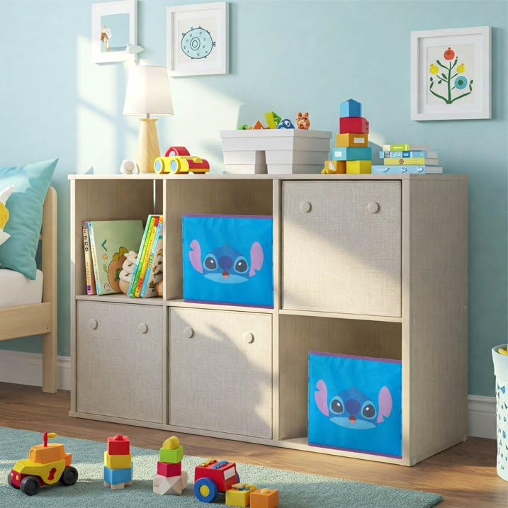 Disney Stitch Storage Bins,10" Collapsible Fabric Cubes, Pack of 2,Kids Organizer, Nursery & Bedroom Decorative Storage Boxes with Handles