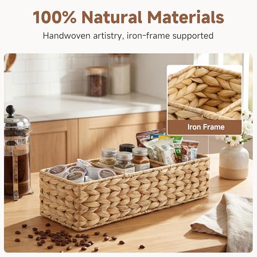 StorageWorks Toilet Paper Basket for Back of Toliet, Toilet Tank Basket with 3 Large Compartments, Water Hyacinth Toilet Paper Storage Baskets, 16½"x 5½"x 5½", 2-Pack - color: Natural(Water Hyacinth), size: 16½"L x 5½"W x 5½"H