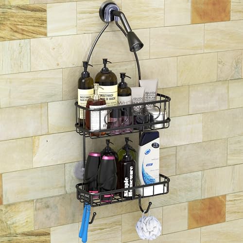 Simple Houseware Bathroom Hanging Shower Head Caddy Organizer, Black (24 x 10.2 x 4.25 inches) - color: Black, size: Medium