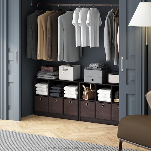 Furinno Cubic Closet Organizers and Storage, 6-Cube Closet Organizer with Bins, Open Shelf Storage, for Wardrobe, Bedroom, Living Room, Dark Walnut - color: Dark Walnut