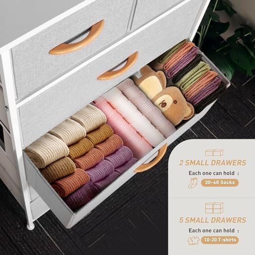 Mifuro Tall Dresser for Bedroom, Vertical Storage Organizer Tower with 7 Drawers, Chest of Drawers with Fabric Bins, Steel Frame, Wood Top for Bedroom, Closet, Entryway- Light Grey - color: Light Grey, size: 7 Drawers