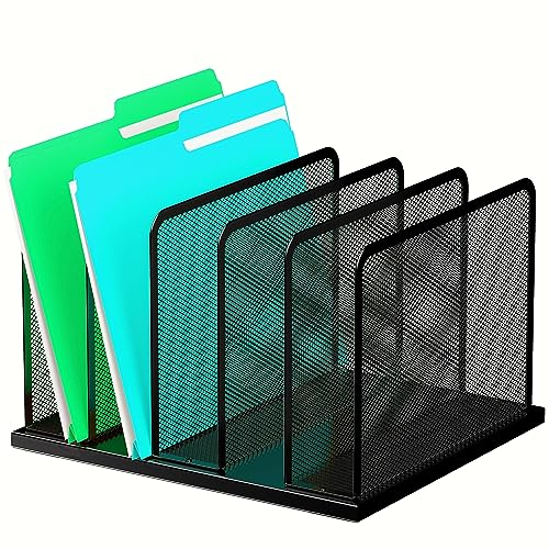 Kuntine.B Desk File Organizer 5 Sections Upright Mesh Desktop Organizer File Sorter Office Organization File Holder for Home, Office & Classroom - color: Black, size: 1 Pack 5-Section