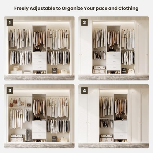 COSIEST Closet System, Closet Organizer with Drawers and Expandable Hanging Rods, Closet Organizer System, Walk-in Closet Wardrobe Clothes Rack, I Shaped