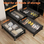 Under Bed Storage with Wheels, Rolling Underbed Storage Organizer, Heavy Duty Under Bed Storage for Clothes, Blankets and Bedding, Low Profile Underbed Container, Black