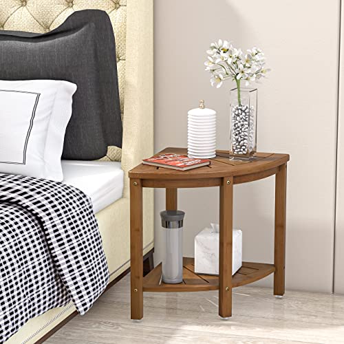 Bamfan Bamboo Corner Shower Bench Waterproof Stool with Space-Efficient Storage Shelf - Shower Stool Seat for Indoor or Outdoor Use(Walnut) - color: Walnut