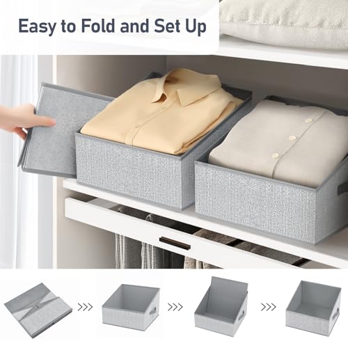 DIMJ Closet Storage Bins 10 Pack - Fabric Trapezoid Closet Organizer Bin, Foldable Storage Baskets for Shelves, Closet Shelf Organizer, Clothing Storage Box for Toys, Books, Towel, Clothes, Gray - color: Blended Gray, size: 10 Bins 11.4"x11.4"x7.8"