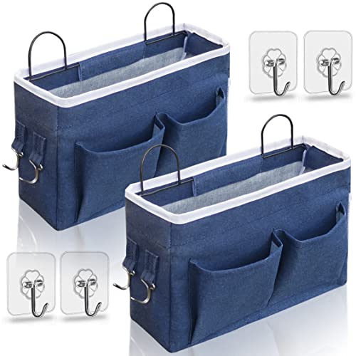 Kanrichu 2pcs Middle Wall Hanging Organizer Bag, Linen Fabric Door Hanging Storage Basket with Pockets, Waterproof Bin for Kitchen, Bedroom, Office, RV Camper (Blue) - color: Blue-Middle (2 pcs)