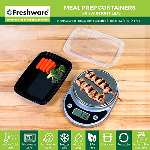 Freshware Meal Prep Containers [50 Pack] 1 Compartment Food Storage Containers with Lids, Bento Box, BPA Free, Stackable, Microwave/Dishwasher/Freezer Safe (28 oz) - size: 28 oz