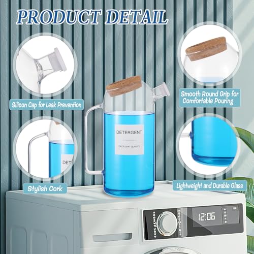 2 Sets Liquid Laundry Detergent Dispenser with Lables, 60oz Glass Laundry Detergent Dispenser, Ideal for Laundry Room Organization and Storage, for Bleach, Fabric Softener, Laundry Soap Dispensers