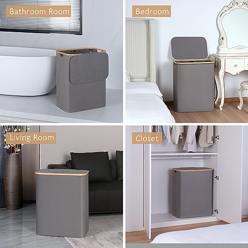 iEGrow Laundry Basket with Lid, 160L Laundry Hamper with Bamboo Handle,Clothes Basket Organizer with Removable Inner Bag for Clothes Toys Towels,Light Grey - color: Grey, size: 160L