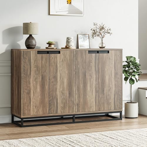 IDEALHOUSE 55 Inch Sideboard Buffet Cabinet with Storage, Accent Cabinet with 4 Doors & Adjustable Shelves, Multifunctional Storage Cabinet for Kitchen, Dining Room, Entryway & Living Room - color: Brown