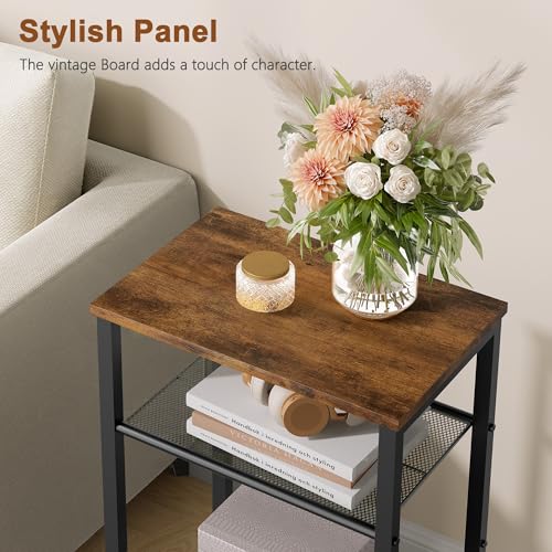 Hoctieon 3 Tier End Table, Telephone Table, Narrow Side Table with Storage, Nightstand for Small Spaces, Metal Frame, For Living Room, Bedroom, Sofa Couch, Hall, Easy Assembly, Rustic Brown - color: Rustic Brown, size: 1 Pack