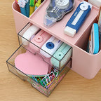 Desk Organizer with 2 Drawer, Plastic Desktop Pen Pencil Card Holder Storage Box for Desk, Office Supplies, Vanity Table Office School Home (Pink) - color: Pink