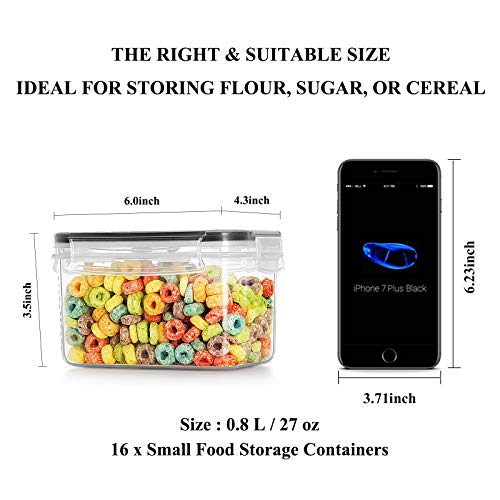 Wildone Cereal & Dry Food Storage Container Set of 16 [0.8L /3.38 Cups] for Sugar, Flour and Baking Supplies, Airtight Leak-proof & BPA Free, with 20 Labels & 1 Marker