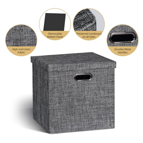 Posprica Storage Bins with Lids,13×13×13 Foldable Storage Cube Baskets Boxes Fabric Drawers for Closet Shelf Cabinet Bookcase,Set of 4,Black - color: Black, size: 13×13×13/4pcs with lids