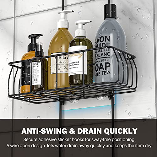 Epicano Shower Caddy Hanging, Anti-Swing Over Head Shower Caddy Rustproof with Hooks for Towels, Sponge and More, Matte Black - color: Matte Black