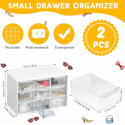 Wenqik 2 Pcs Mini Storage Drawers Teacher Toolbox Organizer with 9 Clear Drawers Small Plastic Desktop Teacher Desk Craft Organizer for Classroom Office 7" x 3. 9" x 4. 7"(White) - color: White