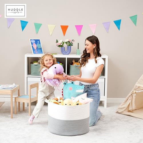XXXL WASHABLE Large Blanket Basket 85L 2PCs Handmade Decorative Woven Baskets for Storage - Soft Durable XXX Large Cotton Rope Blanket Storage for Living Room, Toys, Organizer 22" x 14" (Grey/White) - color: Grey and White, size: XXXL