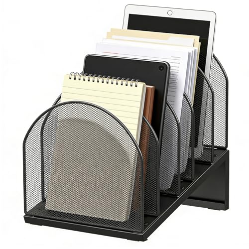 gianotter Desktop File Organizer, Desk Organizer with 5 Compartments, Paper Organizer for Desk, Workspace Organizers for Office Supplies (Black, Inclined Style) - color: Black, size: Inclined Style