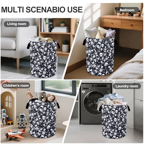 Funny Skull Laundry Basket Foldable Oxford Cloth Tote Bag Laundry Hamper Clothes Storage Bucket Organizer For Bathroom/Laundry Storage/Bedroom 19.6x15.7 Inch - color: Funny Skull