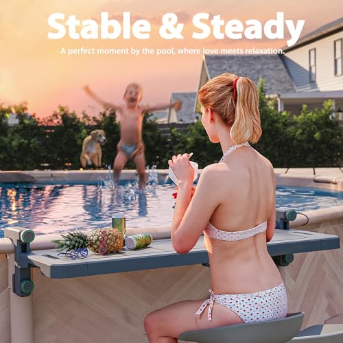 POOLHACKER Poolside Bar, [Original] Swim Up Bar Exclusively for Above-Ground Round Pools. Patio Poolside Table Smart Fold Easy Maintenance, Weather Resistant Stable Tabletop (Phantom Gray) - color: Phantom Gray