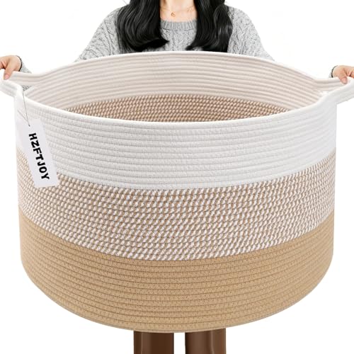 65L Large Blanket Basket, 19.7" L x 19.7" W x 13" H Cotton Rope Woven Storage Basket,Laundry Hamper for Toys, Clothes, Pillows & Towels, Perfect for Living Room, Nursery & Bedroom,Yellow - color: Yellow, size: 19.7"L x 19.7"W x 13"H(65L)