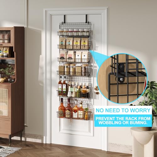JKsmart High Capacity 6-Tier Spice Rack Organizer with Door Hook, Wall-Mounted & Over-the-Door for Kitchen Pantry Cabinet - Black - color: Black-SIX
