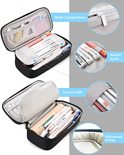 YOKUMA Pencil Case,Large Capacity Pencil Pouch,Aesthetic Zipper Pencil Box, Back to School Supplies for College Student Teen Adults,Travel Essentials,Electronic Cable Organize - color: Black