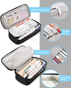 YOKUMA Pencil Case,Large Capacity Pencil Pouch,Aesthetic Zipper Pencil Box, Back to School Supplies for College Student Teen Adults,Travel Essentials,Electronic Cable Organize - color: Black