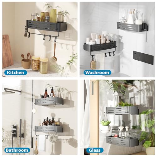 Onemake Suction Cup Shower Caddy, No Drilling Bathroom Organizer Shelf, Strong Vacuum Suction Holds Up to 22 lbs, Removable Shower Shelf for Tile Glass, Kitchen & Bathroom Storage Basket - style: 1 Tier-Gray Square Caddy