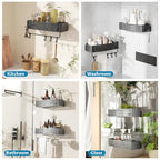 Onemake Shower Caddies Suction Cup, 2-Pack Removable Bathroom Shelf, Shower Organizer with Portable Hooks, Shower Caddy Corner Waterproof Holder with Towel Bar, Gray - style: 2 Tier-Gray Square Caddies
