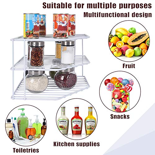 3-Tier Corner Shelf Counter and Cabinet Organizer - Steel Metal Wire - Rust Resistant - Plates, Dishes, Cabinet & Pantry Organizer - Kitchen Organization (10 x 7.5 Inch)(White) - color: White