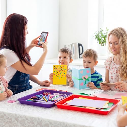 Maitys 15 Pcs Flat Plastic Trays 16.1 x 11.8'' Sensory Storage Paper Tray Stackable Classroom Bins for Office Home Organizer Crafts Supplies (Vivid Color) - color: Vivid Color