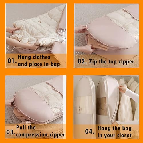 Space Saving Hanging Garment Bag with Self Compression Zipper, Suit Cover Bags, Heavy Duty Jackets & Parkas Storage, Dust Cover, Closet Organizer for Storage (Pink,M) - color: Pink, size: M