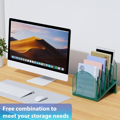 gianotter Desktop File Organizer, Desk Organizer with 5 Compartments, Paper Organizer for Desk, Workspace Organizers for Office Supplies (Green, Inclined Style) - color: Green, size: Inclined Style