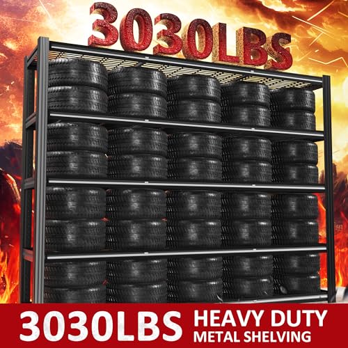 60" W Garage Shelving Heavy Duty Metal Shelving 3030LBS Storage Shelves Adjustable 5 Tier Metal Shelves for Storage Industrial Shelves for Garage, Warehouse, 24." D x 60'' W x 72'' H - color: Black-hidden Hole, size: 60" W x 24" D x 72" H