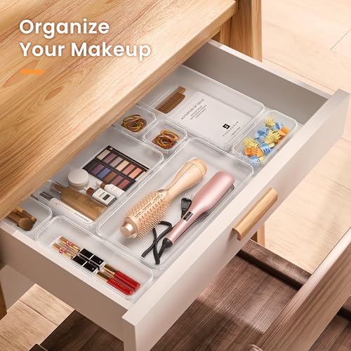 【Military Grade】A-LuGei Drawer Organizer, 【𝟱𝗦𝗶𝘇𝗲】 Makeup organizer, 【Holds 177 Items】 Bathroom Organizers and Storage, Organization and Storage, Desk Drawer Organizer for Bathroom Vanity - color: Clear