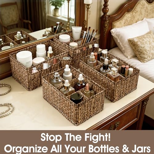 VERONLY Cosmetic Storage Bins Makeup Organizer, Adjustable Multifunction Storage Box Desk Drawer Divider for Makeup Brushes, Bathroom Countertop or Dresser, Set of 4 - style: Brown 4PC