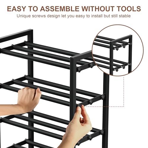 4-Tier Expandable Shoe Rack, Adjustable Shoe Shelf Storage Organizer Heavy Duty Metal Free Standing Shoe Rack for Entryway Closet Doorway (Black) - size: 4 Tier