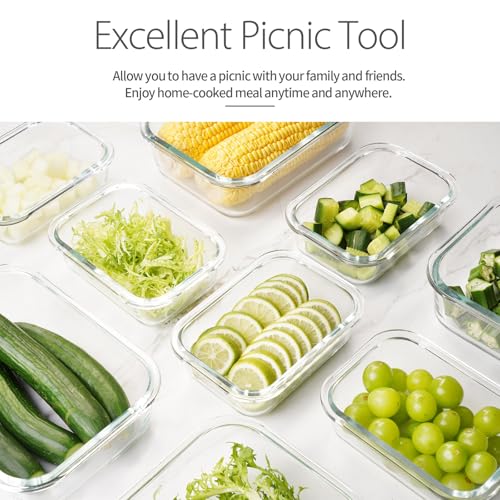 AILTEC 10 Pack Glass Meal Prep Containers, Glass Food Storage Containers with Lids Airtight, Storage Container Set with Lid for Food, Bpa-free, Leak-proof, Microwave Oven Freezer Dishwasher Safe - color: light gray