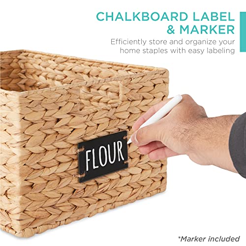 Best Choice Products Pantry Baskets Set of 2 16x12in Water Hyacinth Storage Baskets, Woven Wicker Kitchen Organizers with handles w/Chalkboard Label Chalk Marker - Natural - color: Natural, size: 12x16x8in